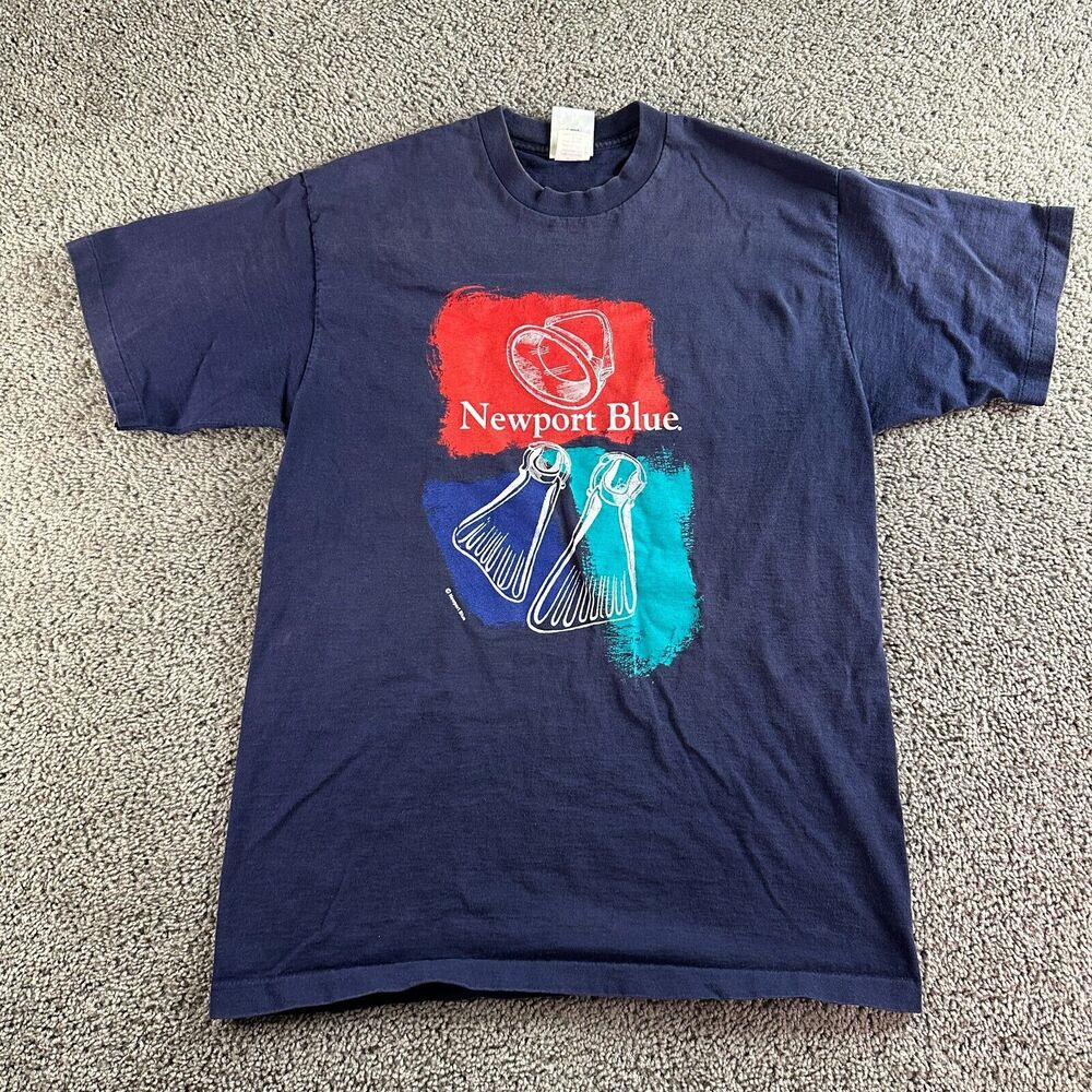 VINTAGE 90s Newport Blue Shirt Mens XL Blue Scuba Diving Single Stitch USA Made